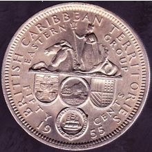 1955 East Caribbean States (British Caribbean Territories) 50 Cents Coin