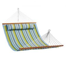 Double Quilted Fabric Hammock with Hardwood Spreader Bar Detachable Pillow