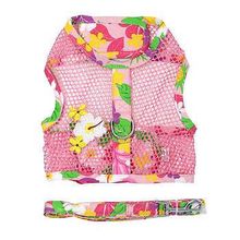 Cool Mesh Dog Harness with Leash - Pink Hawaiian Floral Large