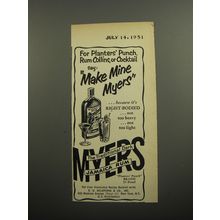 1951 Myers Rum Ad - For Planters' Punch, Rum Collins, or Cocktail