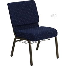 50x Blue Gold Dot 21'' Wide Church Chairs Book Rack 4” Seat 800 Lb Wt