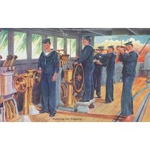 Watching The Flag Ship Antique WW1 Sailors Military Ship Postcard