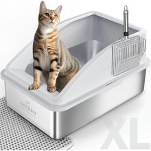 Stainless Steel Litter Box | XL Enclosed Cat Litter Boxs with Lid for Big Cats |