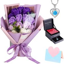 Roses Bouquet Artificial Flower - Preserved Red Rose Flowers with Love Necklace