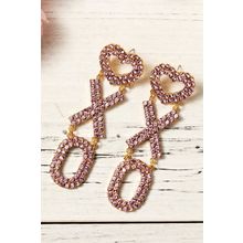 Bright Pink Valentine Heart XOXO Rhinestone Earrings