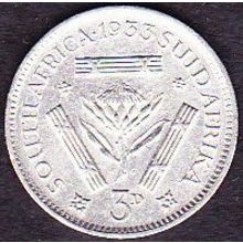 1933 South Africa 3 Pence Silver Coin