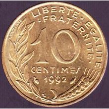 1992 France 10 Centimes Coin
