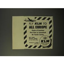 1953 KLM Royal Dutch Airlines Ad - Fly KLM to all Europe