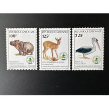 Gabon 1998 Mi. 1403 - 1405 Animaux protégés Faune Hippopotame Pelican RARE !