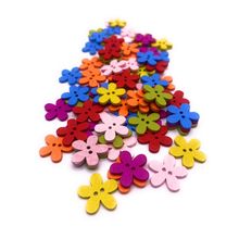 15mm x 30 Flower Shaped Wooden Buttons Mixed Colours Great for Crafts Sewing