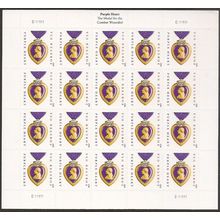 Purple Heart Medal (2012) Sheet of 20 Current Rate Postage Stamps Scott 4704