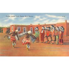 Pueblo Indian Eagle Dance New Mexico Mint Old Linen Postcard