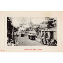 Bus Trams at Dharumtollah Street Calcutta India Transport Old Postcard