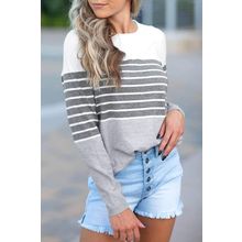 Gray Striped Colorblock Sweater