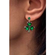 Mist Green Clover Diamond Studded Dangle Earrings