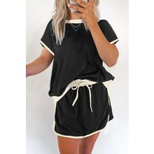 Black Colorblock Edge Drop Shoulder T Shirt and Skort 2Pcs Set