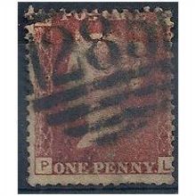 1858 SG43 1d Red Plate 198 Good Used Check Letters "PL".