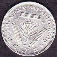 1948 South Africa 3 Pence Silver Coin