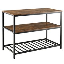 3 Shelves Kitchen Island Industrial Prep Table with Bottom Wine Rack-Rustic B...
