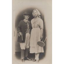 Giant Tall Woman Over Fancy Dress Posh Man Gun Antique Postcard