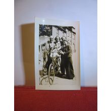 4 people with A BIKE 4 x small photograph 1930s =