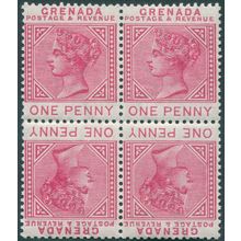 Grenada 1887 1d carmine tête-bêche pairs SG40a MNH block x4