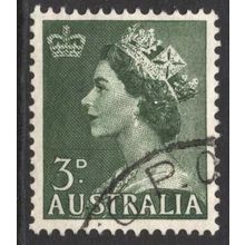 AUSTRALIA 1953/56: QUEEN ELIZABETH II DEFINITIVES - 3d GREEN USED (G4)
