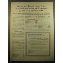 1960 Lincoln Center Campaign Committee Ad - Give 3 feet of Dancer's Bar