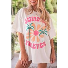 White SUMMER FOREVER Flower Graphic T Shirt