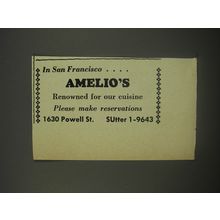 1956 Amelio's Restaurant Ad - In San Francisco.. Amelio's