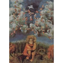 Teofil Ociepka Polish Lion With Clouds Of Flags Painting Postcard
