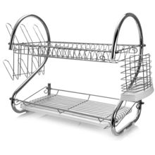 MegaChef 16 Inch Two Shelf Dish Rack with Easily Removable Draining Tray, 6 C...