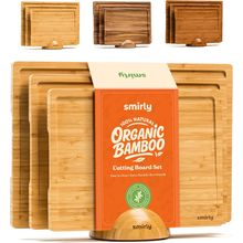 SMIRLY Wooden Cutting Boards for Kitchen Meal Prep & Serving - Bamboo Cutting Bo