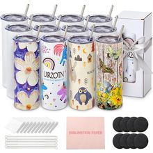 12 Pack 20 OZ Sublimation Tumbler Skinny Straight Bulk, Stainless Steel Double-W