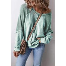 Mineral Blue Waffle Knit Patchwork Exposed Seam Raglan Sweatshirt