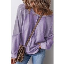 Orchid Petal Solid Waffle Knit Patchwork Raglan Sleeve Sweatshirt