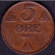 1911 Norway 5 Ore Coin