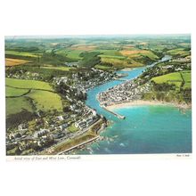 AERIAL VIEW OF EAST & WEST LOOE CORNWALL used postcard by John Hinde 1974 pm =