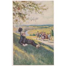 German School Trip Uniform Guide Man Book Antique Postcard