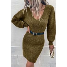 Green V Neck Bodycon Sweater Dress