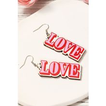 Pink Valentines Day LOVE Pendant Hook Earrings
