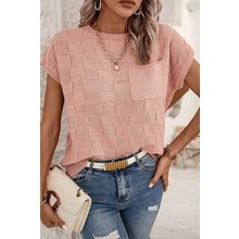 Dusty Pink Lattice Textured Knit Short Sleeve Sweater