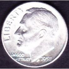 1958 D USA 10 Cents Silver Coin Roosevelt