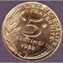 1998 France 5 Centimes Coin