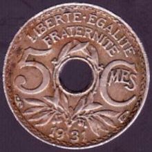 1931 France 5 Centimes Coin