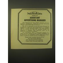 1966 John Mackintosh & Sons Ad - an assistant advertising manager
