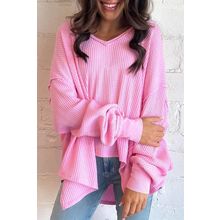 Bonbon Waffle Knit Exposed Seam High Low Top