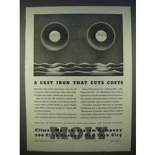 1939 Climax Molybdenum Ad - Cast Iron That Cuts Costs