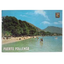 BEACH, PUERTO DE POLLENSA, MALLORCA, SPAIN. used postcard 1987 postmark =
