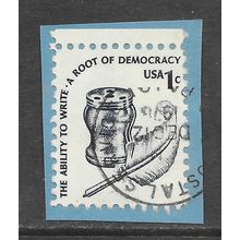 USA 1c WRITE ROOT OF DEMOCRACY DATED CANCEL 1978 WELL CENTERED COPY TOP SELVEDGE